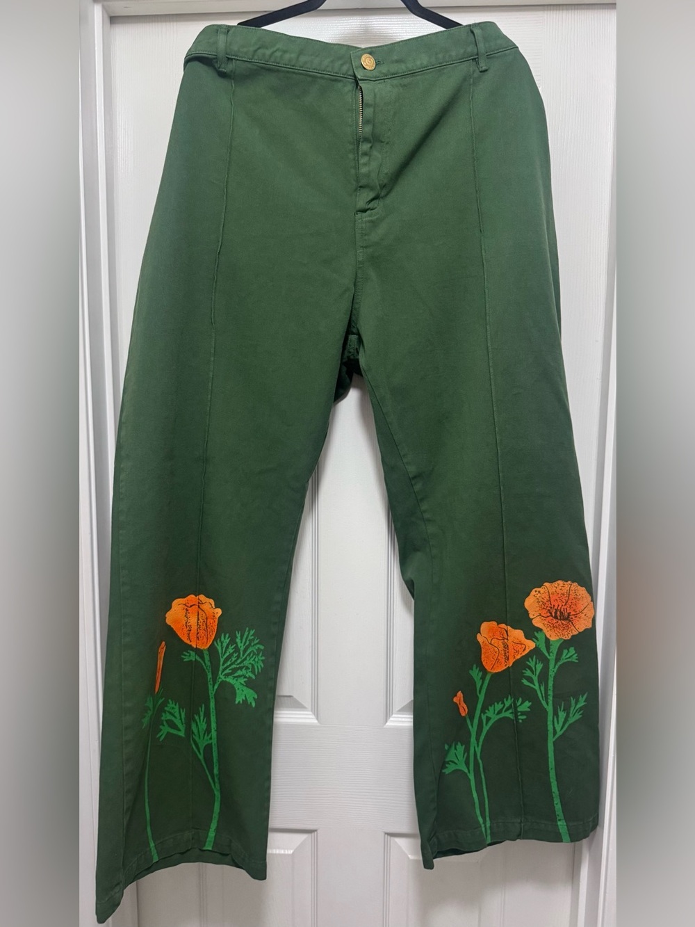 Big Bud Press Emerald Green Western Pants with California Poppy Print